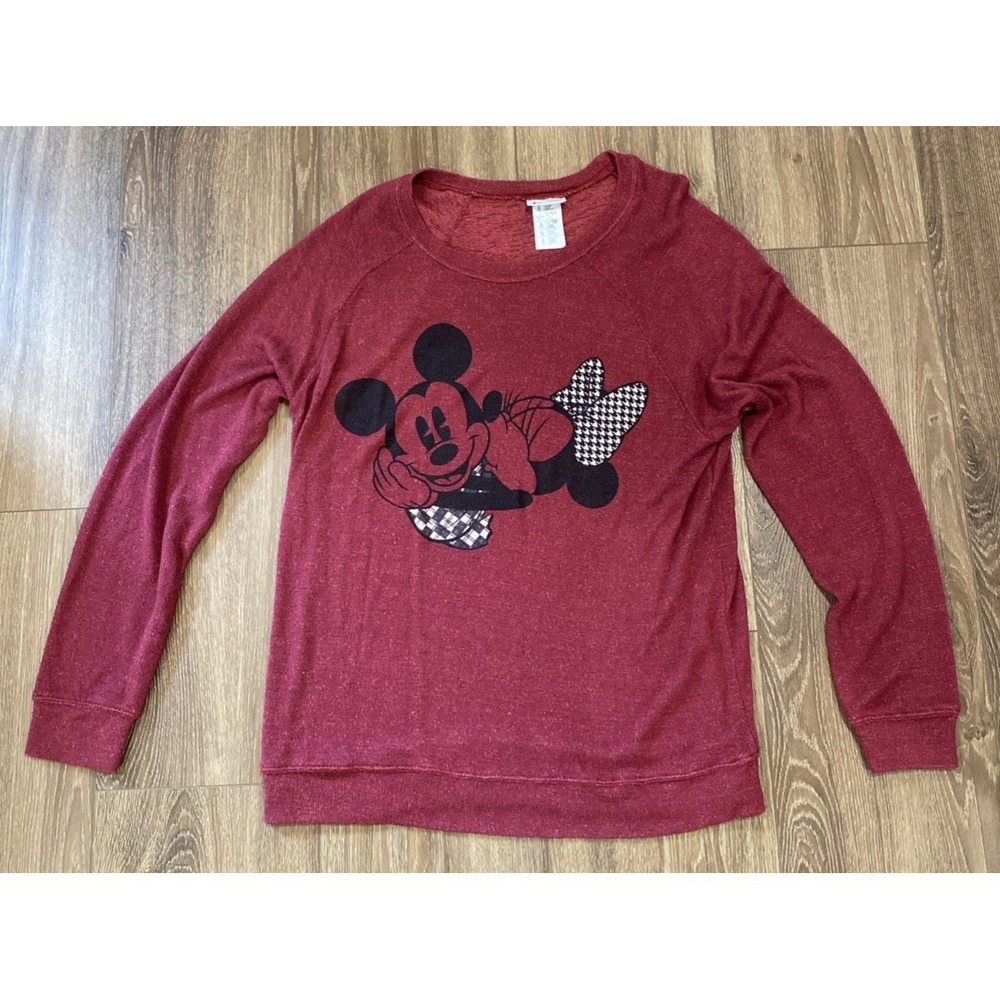 Disney Parks Mickey & Minnie Crewneck Lightweight Sweater Burgundy Red Size XL
